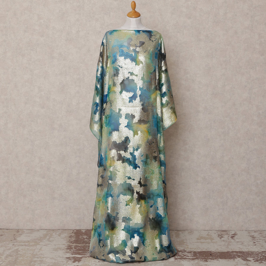 Blue-Green Traditional Somali Silk Chiffon Dirac Fabric with Metallic Lurex, 3.5 Mtrs, Width 140 Cms, Made in South Korea-D25053