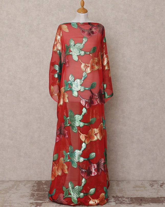 Red Traditional Somali Silk Chiffon Dirac Fabric with Metallic Lurex, 3.5 Mtrs, Width 140 Cms, Made in South Korea-D25054 Regal Fabrics