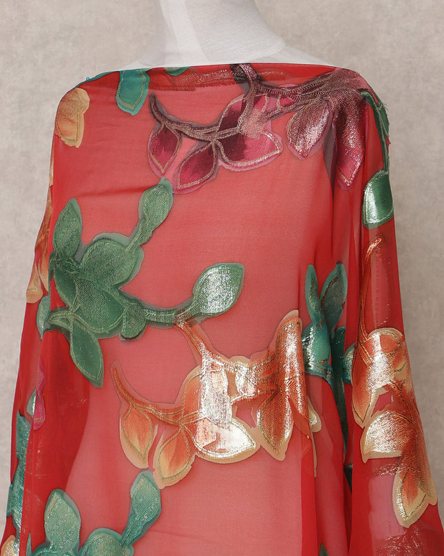 Red Traditional Somali Silk Chiffon Dirac Fabric with Metallic Lurex, 3.5 Mtrs, Width 140 Cms, Made in South Korea-D25054 Regal Fabrics
