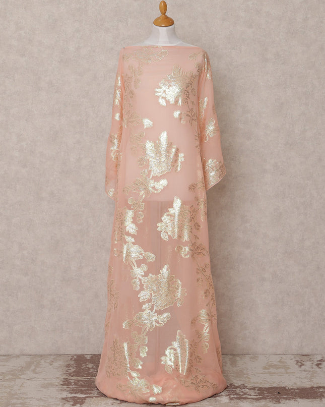 Peach Traditional Somali Silk Chiffon Dirac Fabric with Metallic Lurex, 3.5 Mtrs, Width 140 Cms, Made in South Korea-D25055 Regal Fabrics