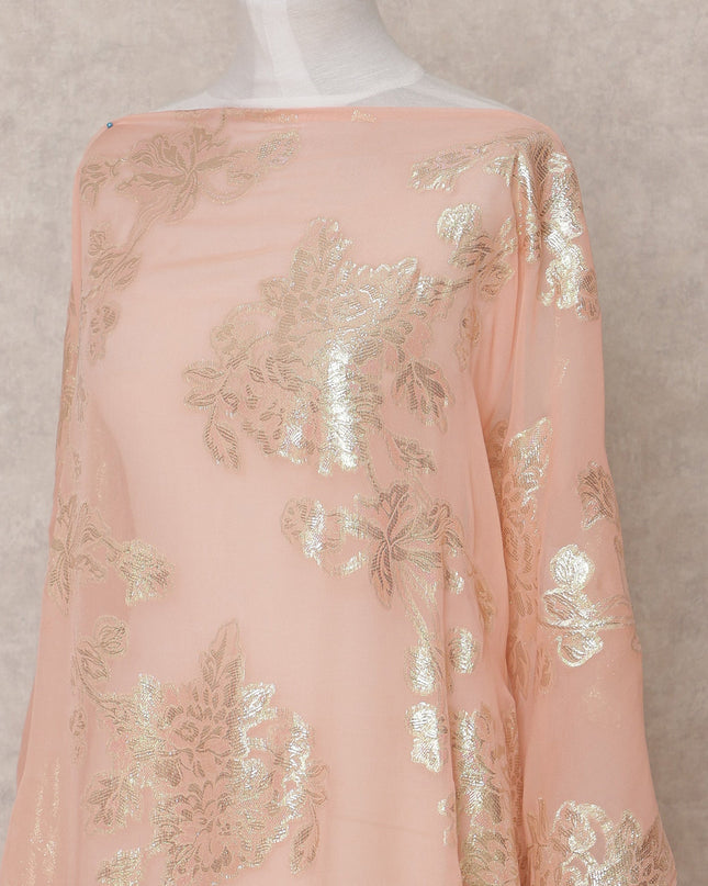 Peach Traditional Somali Silk Chiffon Dirac Fabric with Metallic Lurex, 3.5 Mtrs, Width 140 Cms, Made in South Korea-D25055 Regal Fabrics
