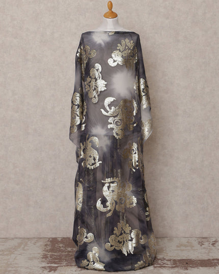 Black Traditional Somali Silk Chiffon Dirac Fabric with Metallic Lurex, 3.5 Mtrs, Width 140 Cms, Made in South Korea-D25056