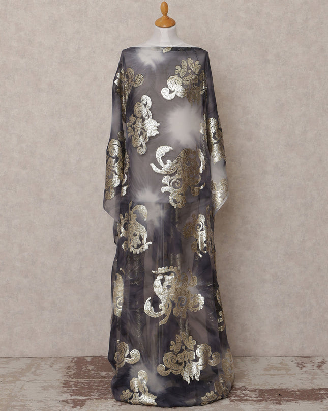 Black Traditional Somali Silk Chiffon Dirac Fabric with Metallic Lurex, 3.5 Mtrs, Width 140 Cms, Made in South Korea-D25056