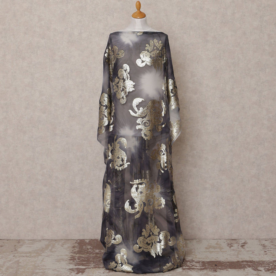 Black Traditional Somali Silk Chiffon Dirac Fabric with Metallic Lurex, 3.5 Mtrs, Width 140 Cms, Made in South Korea-D25056