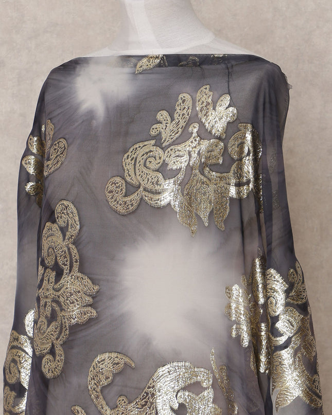 Black Traditional Somali Silk Chiffon Dirac Fabric with Metallic Lurex, 3.5 Mtrs, Width 140 Cms, Made in South Korea-D25056