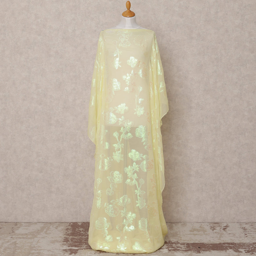 قماش ديراك شيفون حرير صومالي تقليدي أصفر مع لوركس معدني، 3.5 متر، عرض 140 سم، صنع في كوريا الجنوبية - D25058