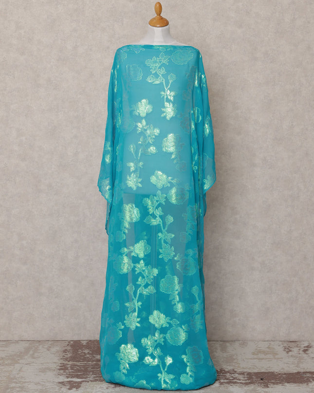 Turquoise Traditional Somali Silk Chiffon Dirac Fabric with Metallic Lurex, 3.5 Mtrs, Width 140 Cms, Made in South Korea-D25059 Regal Fabrics