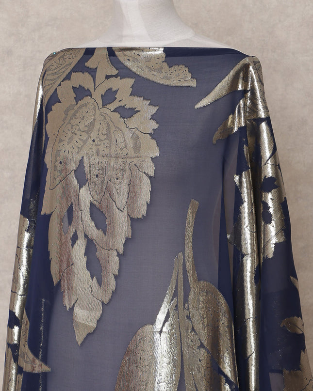 Navy Blue Traditional Somali Silk Chiffon Dirac Fabric with Metallic Lurex, 3.5 Mtrs, Width 140 Cms, Made in South Korea-D25060 Regal Fabrics