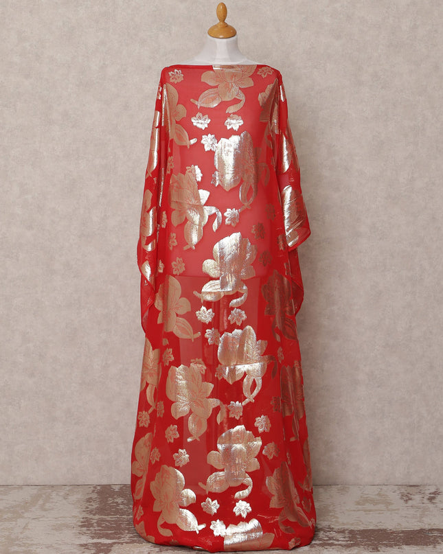 Red Traditional Somali Silk Chiffon Dirac Fabric with Metallic Lurex, 3.5 Mtrs, Width 140 Cms, Made in South Korea-D25061 Regal Fabrics