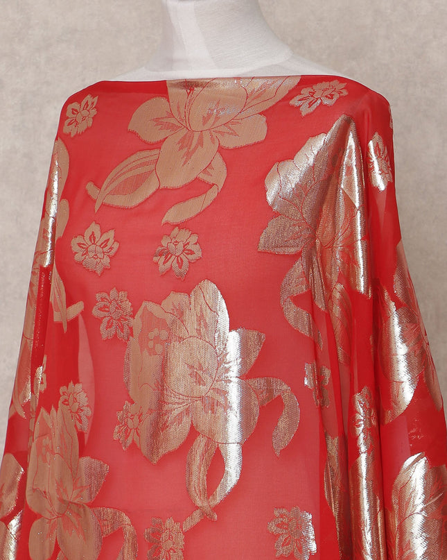 Red Traditional Somali Silk Chiffon Dirac Fabric with Metallic Lurex, 3.5 Mtrs, Width 140 Cms, Made in South Korea-D25061 Regal Fabrics