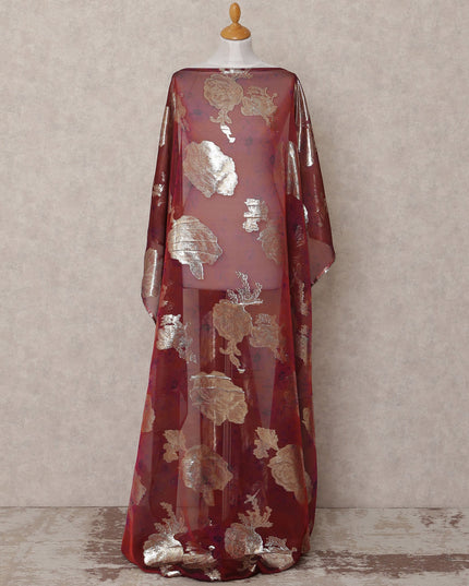 قماش ديراك شيفون حريري صومالي تقليدي بلون العنابي مع لوركس معدني، 3.5 متر، عرض 140 سم، صنع في كوريا الجنوبية - D25062