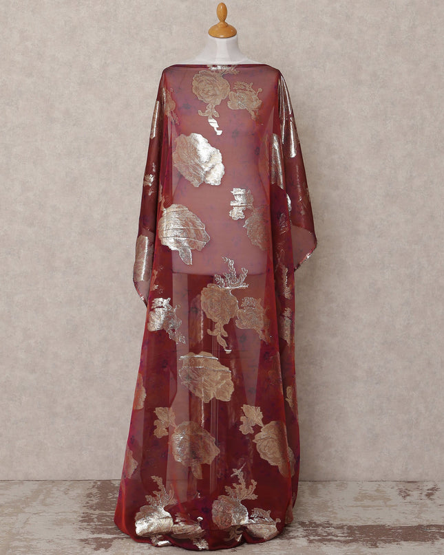 قماش ديراك شيفون حريري صومالي تقليدي بلون العنابي مع لوركس معدني، 3.5 متر، عرض 140 سم، صنع في كوريا الجنوبية - D25062