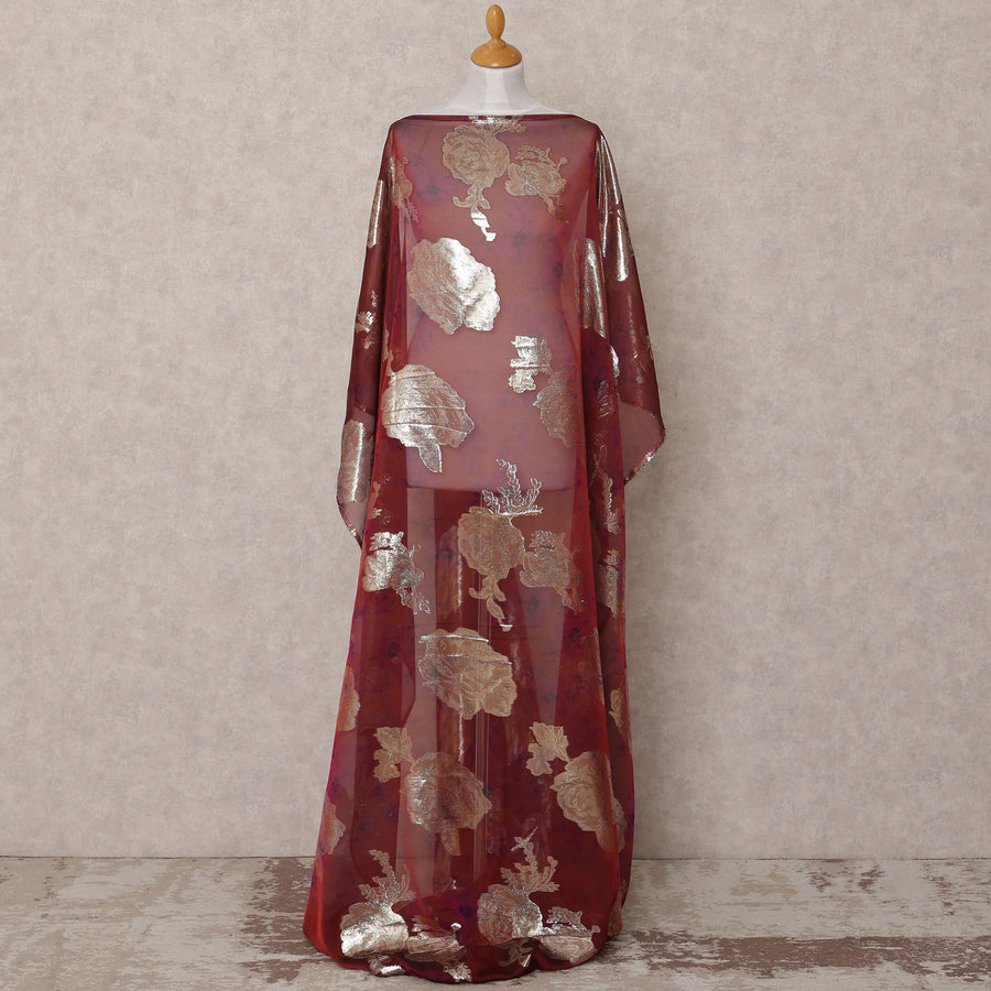 قماش ديراك شيفون حريري صومالي تقليدي بلون العنابي مع لوركس معدني، 3.5 متر، عرض 140 سم، صنع في كوريا الجنوبية - D25062