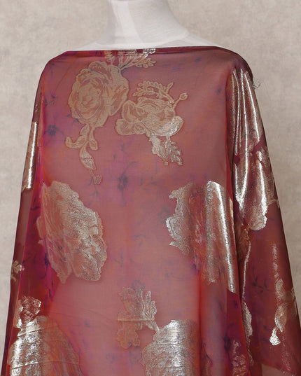 قماش ديراك شيفون حريري صومالي تقليدي بلون العنابي مع لوركس معدني، 3.5 متر، عرض 140 سم، صنع في كوريا الجنوبية - D25062