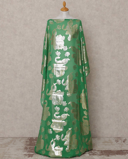 قماش ديراك شيفون حرير صومالي تقليدي أخضر مع لوركس معدني، 3.5 متر، عرض 140 سم، صنع في كوريا الجنوبية - D25063