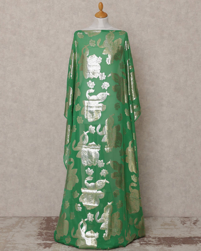 قماش ديراك شيفون حرير صومالي تقليدي أخضر مع لوركس معدني، 3.5 متر، عرض 140 سم، صنع في كوريا الجنوبية - D25063