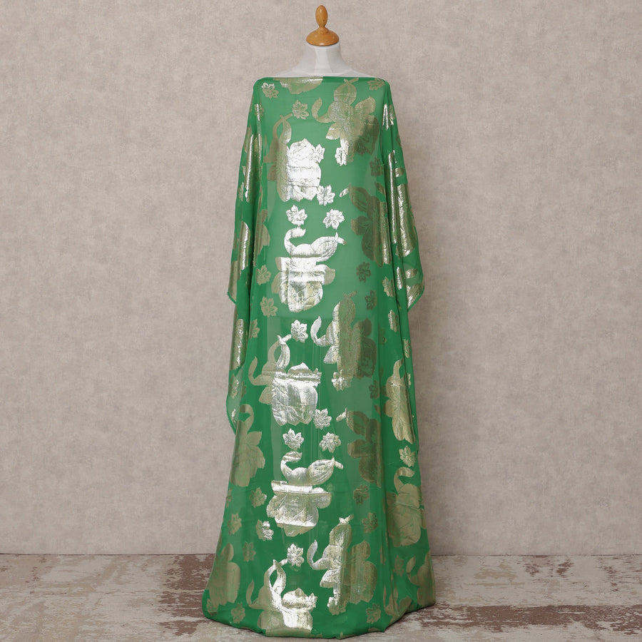 قماش ديراك شيفون حرير صومالي تقليدي أخضر مع لوركس معدني، 3.5 متر، عرض 140 سم، صنع في كوريا الجنوبية - D25063