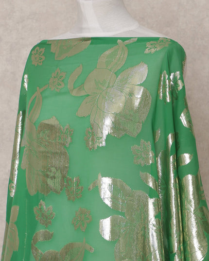 قماش ديراك شيفون حرير صومالي تقليدي أخضر مع لوركس معدني، 3.5 متر، عرض 140 سم، صنع في كوريا الجنوبية - D25063