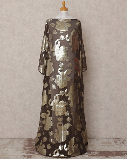 Brown Traditional Somali Silk Chiffon Dirac Fabric with Metallic Lurex, 3.5 Mtrs, Width 140 Cms, Made in South Korea-D25064