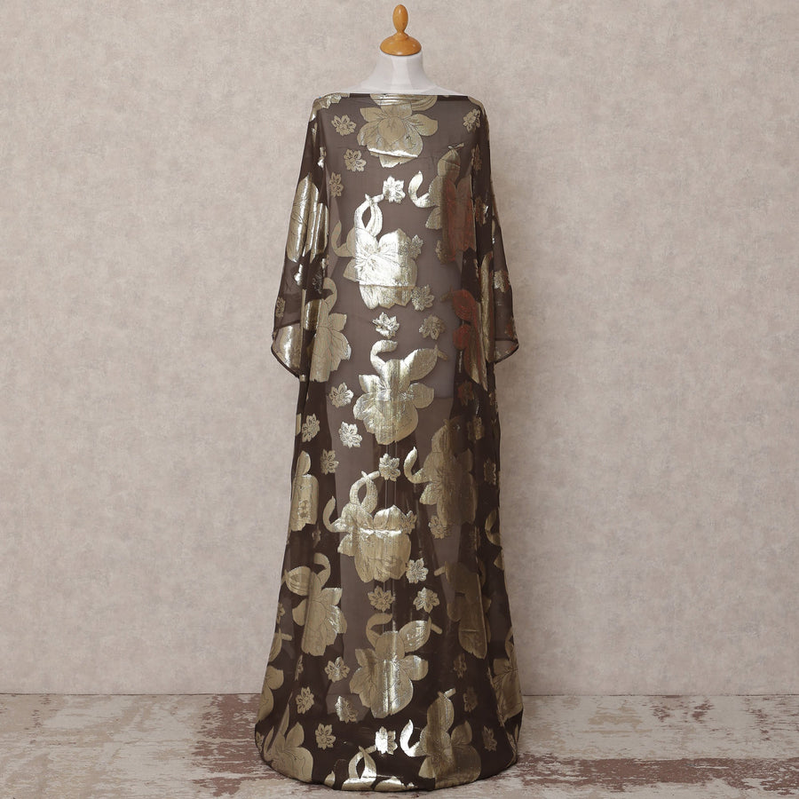 Brown Traditional Somali Silk Chiffon Dirac Fabric with Metallic Lurex, 3.5 Mtrs, Width 140 Cms, Made in South Korea-D25064