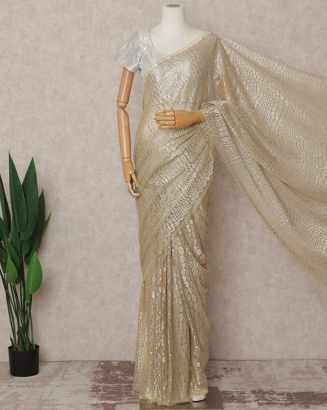 Golden Premium French Metallic Chantilly Lace Saree, 5.5 Mtrs with 110 Cms Width, Imported from France-D25417 Regal Fabrics