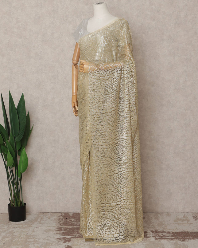 Golden Premium French Metallic Chantilly Lace Saree, 5.5 Mtrs with 110 Cms Width, Imported from France-D25417 Regal Fabrics