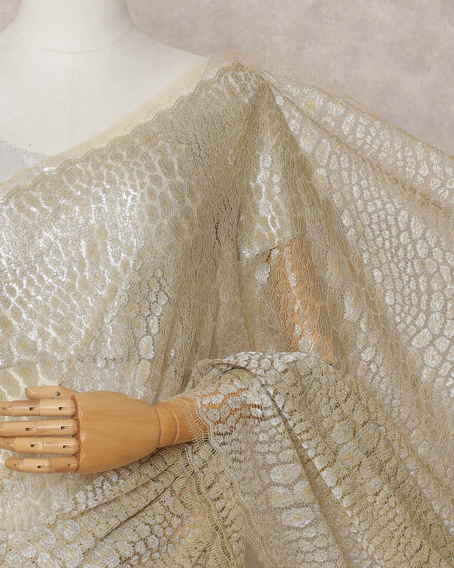 Golden Premium French Metallic Chantilly Lace Saree, 5.5 Mtrs with 110 Cms Width, Imported from France-D25417 Regal Fabrics