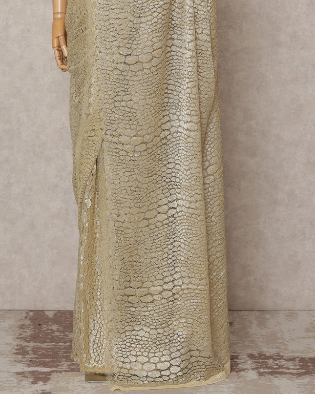 Golden Premium French Metallic Chantilly Lace Saree, 5.5 Mtrs with 110 Cms Width, Imported from France-D25417 Regal Fabrics