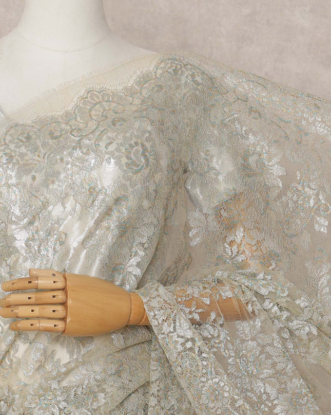 Olive Beige Premium French Metallic Chantilly Lace Saree, 5.5 Mtrs with 110 Cms Width, Imported from France-D25419 Regal Fabrics
