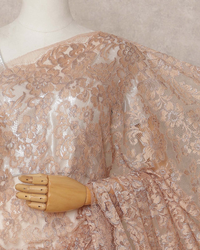 Peach Premium French 2-Tone Chantilly Lace Saree with Stonework, 5.5 Mtrs with 110 Cms Width, Imported from France-D25421 Regal Fabrics
