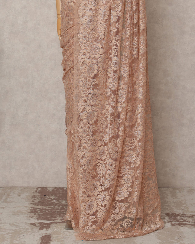 Peach Premium French 2-Tone Chantilly Lace Saree with Stonework, 5.5 Mtrs with 110 Cms Width, Imported from France-D25421 Regal Fabrics