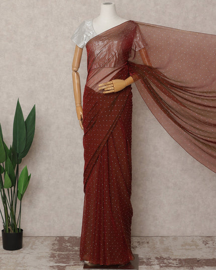 Maroon Premium Pure Silk Chiffon Saree with Stone Work, 5.5 Mtrs with 110 Cms Width, Imported from South Korea-D25437