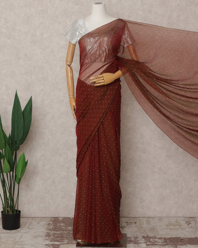 Maroon Premium Pure Silk Chiffon Saree with Stone Work, 5.5 Mtrs with 110 Cms Width, Imported from South Korea-D25437