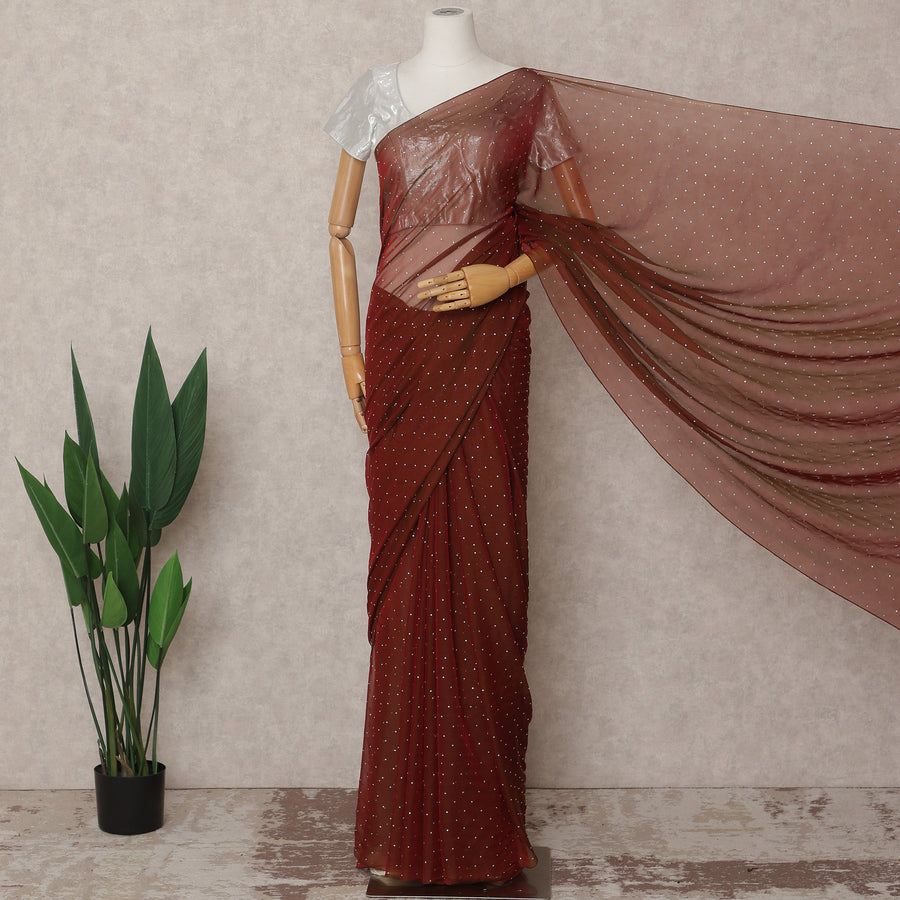 Maroon Premium Pure Silk Chiffon Saree with Stone Work, 5.5 Mtrs with 110 Cms Width, Imported from South Korea-D25437