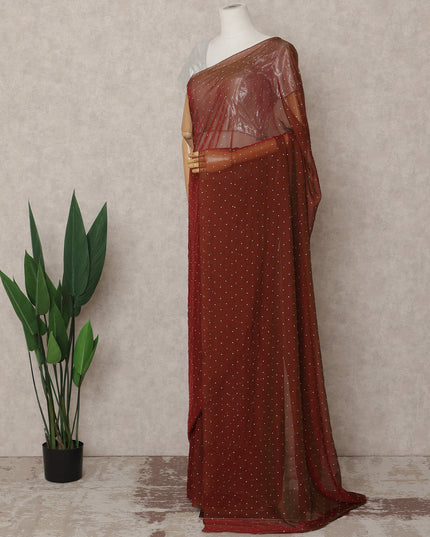 Maroon Premium Pure Silk Chiffon Saree with Stone Work, 5.5 Mtrs with 110 Cms Width, Imported from South Korea-D25437