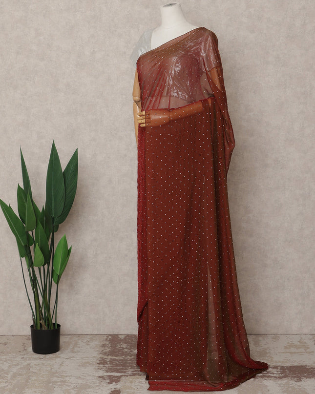 Maroon Premium Pure Silk Chiffon Saree with Stone Work, 5.5 Mtrs with 110 Cms Width, Imported from South Korea-D25437