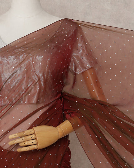 Maroon Premium Pure Silk Chiffon Saree with Stone Work, 5.5 Mtrs with 110 Cms Width, Imported from South Korea-D25437
