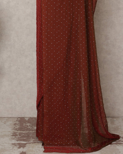 Maroon Premium Pure Silk Chiffon Saree with Stone Work, 5.5 Mtrs with 110 Cms Width, Imported from South Korea-D25437
