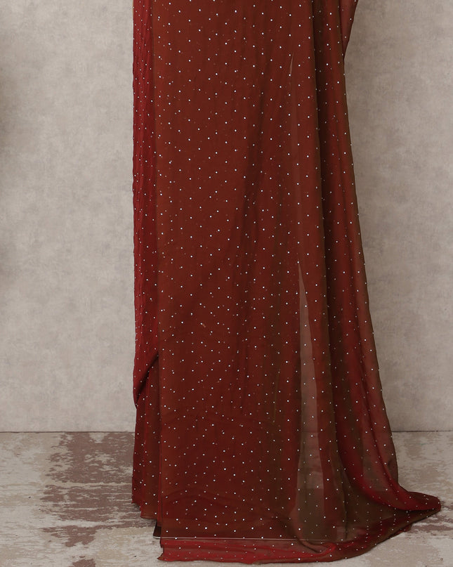 Maroon Premium Pure Silk Chiffon Saree with Stone Work, 5.5 Mtrs with 110 Cms Width, Imported from South Korea-D25437