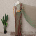 Olive Green Premium Pure Silk Chiffon Saree with Stone Work, 5.5 Mtrs with 110 Cms Width, Imported from South Korea-D25438