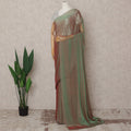Olive Green Premium Pure Silk Chiffon Saree with Stone Work, 5.5 Mtrs with 110 Cms Width, Imported from South Korea-D25438