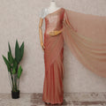 Peach Premium Pure Silk Chiffon Saree with Stone Work, 5.5 Mtrs with 110 Cms Width, Imported from South Korea-D25439