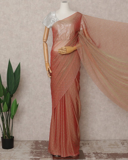 Peach Premium Pure Silk Chiffon Saree with Stone Work, 5.5 Mtrs with 110 Cms Width, Imported from South Korea-D25439