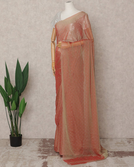 Peach Premium Pure Silk Chiffon Saree with Stone Work, 5.5 Mtrs with 110 Cms Width, Imported from South Korea-D25439