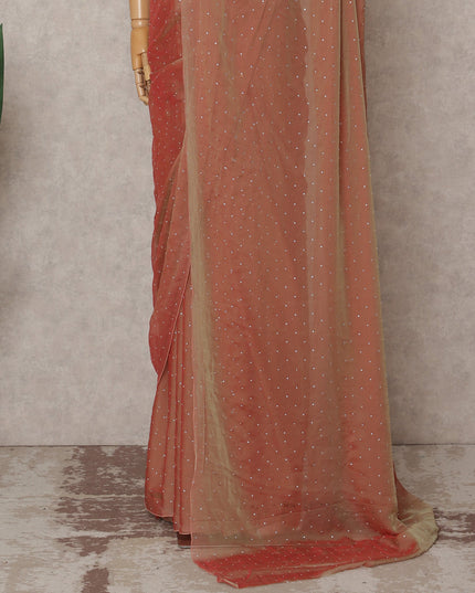 Peach Premium Pure Silk Chiffon Saree with Stone Work, 5.5 Mtrs with 110 Cms Width, Imported from South Korea-D25439