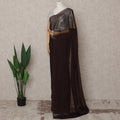 Chocolate Brown Premium Pure Silk Chiffon Saree with Stone Work, 5.5 Mtrs with 110 Cms Width, Imported from South Korea-D25440