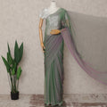 Green Lavender Premium Pure Silk Chiffon Saree with Stone Work, 5.5 Mtrs with 110 Cms Width, Imported from South Korea-D25441