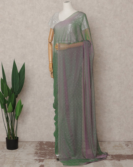 Green Lavender Premium Pure Silk Chiffon Saree with Stone Work, 5.5 Mtrs with 110 Cms Width, Imported from South Korea-D25441