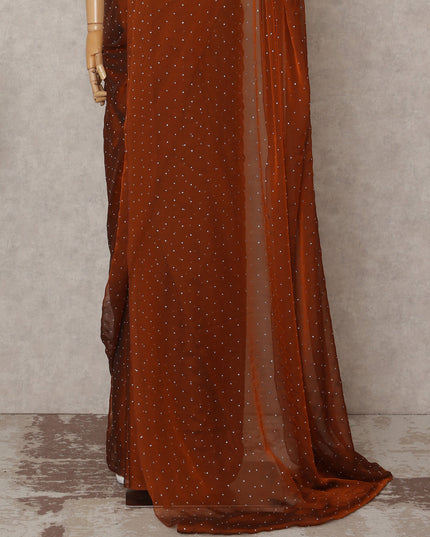 Rust Premium Pure Silk Chiffon Saree with Stone Work, 5.5 Mtrs with 110 Cms Width, Imported from South Korea-D25442