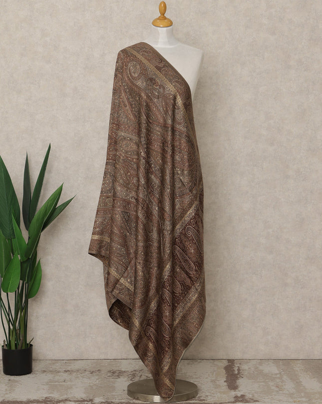 Brown Paisley Woven Kashmiri Pashmina Shawl 225X110 Cms, Made in India-D27094
